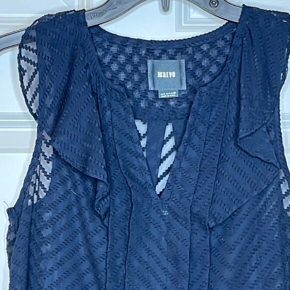Maeve x Anthropologie Blue Ruffle Pleated Sleeveless Shirt Size 0 - Picture 3 of 10